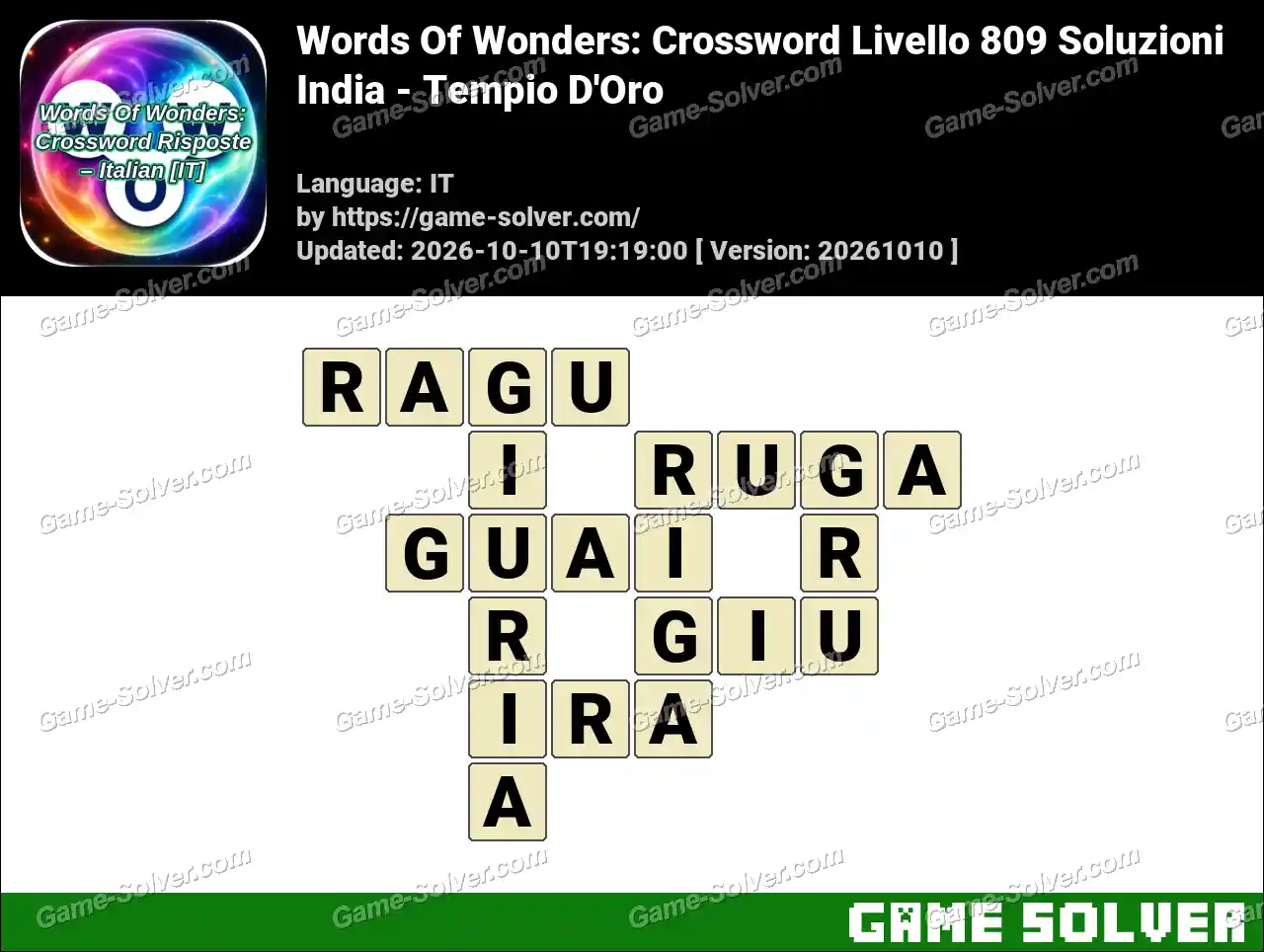 Words Of Wonders: Crossword Livello 809 Soluzioni – India – Tempio D’Oro